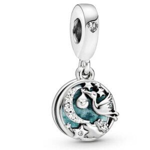 Pandora Stork & Twinkling Stars Enamel Charm Sterling Silver